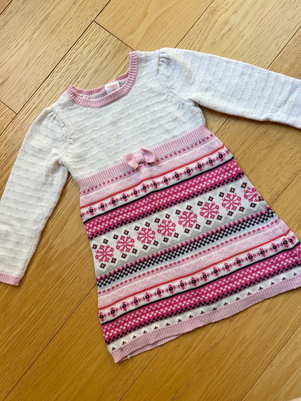 GYMBOREE Pink and White Fair Isle Knit Dress